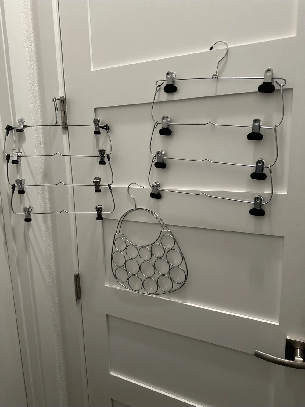 3pc Chrome Closet Organizer Lot: Two 4-Tier Pant Hangers & Scarf/Tie/Belt Holder